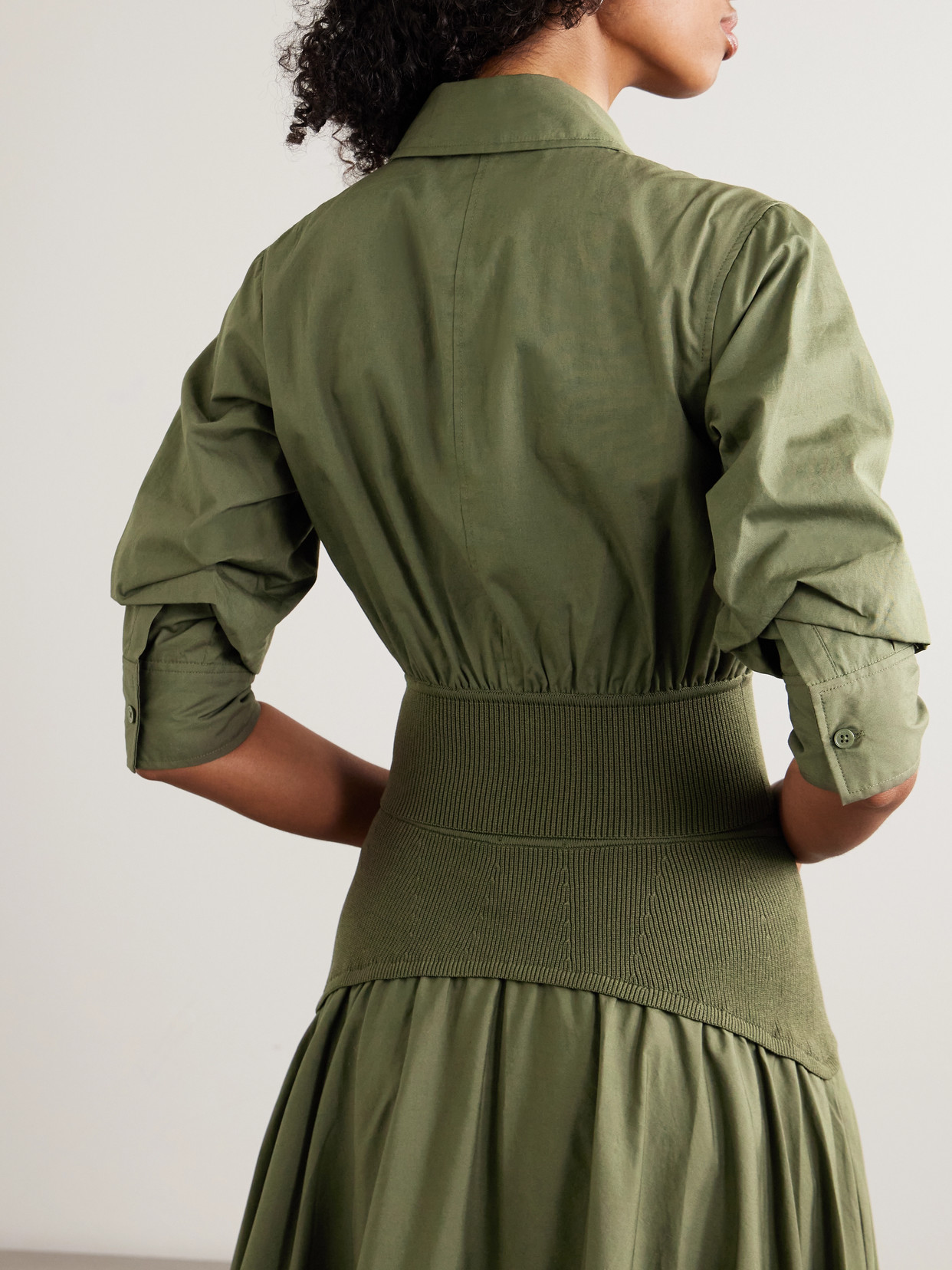 Stiles Cropped Gathered Ribbed-Knit Trimmed Cotton-Poplin Shirt