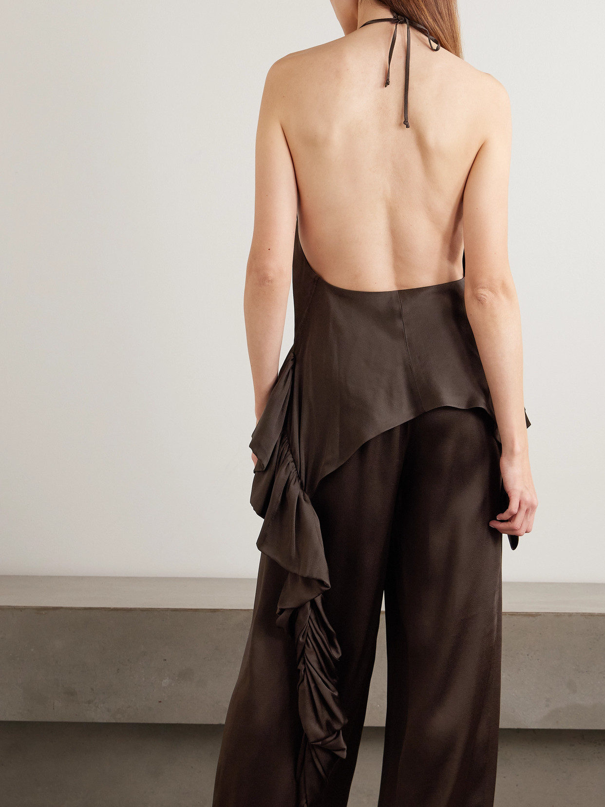 Tamara Satin-Crepe Peplum Halterneck Top