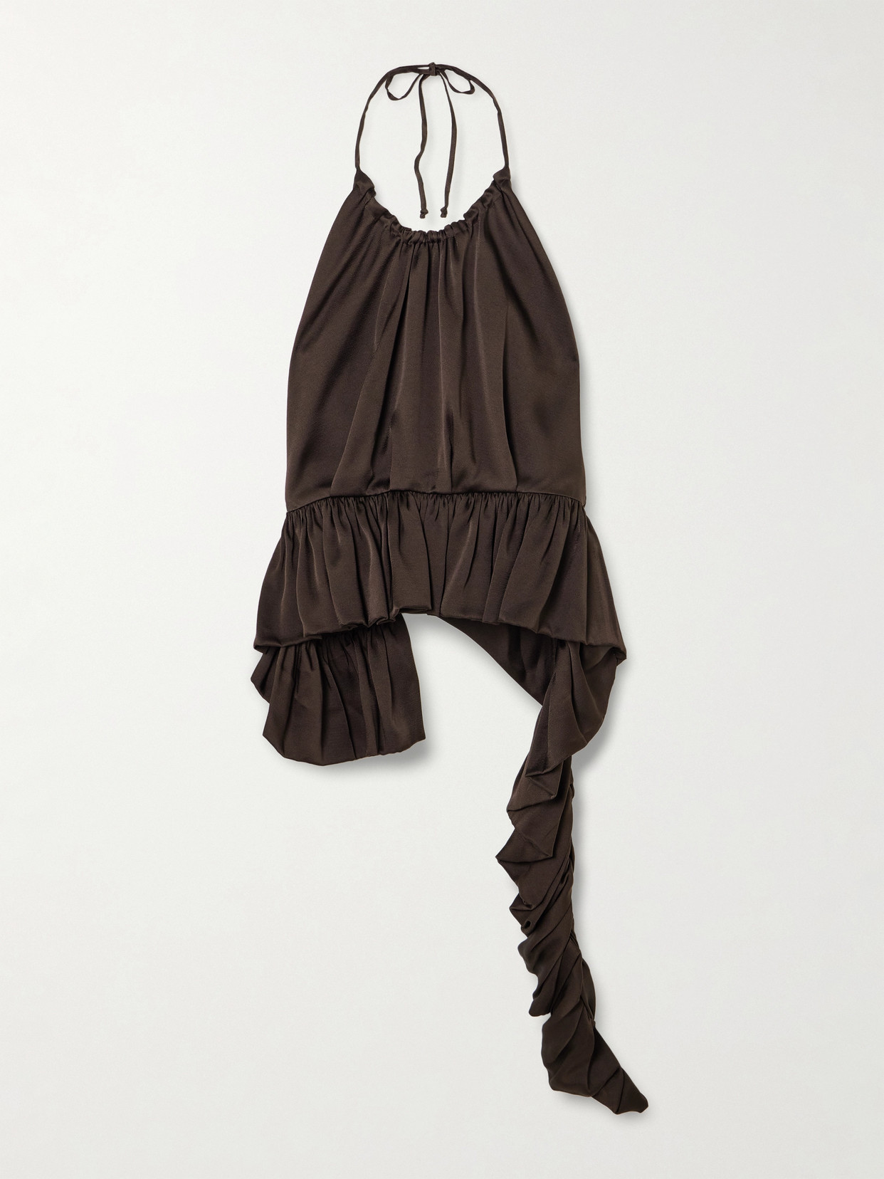 Liberowe Tamara Satin-crepe Peplum Halterneck Top In Brown
