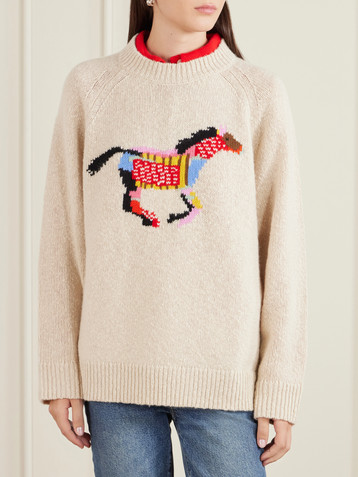 The Elder Statesman Glacier Horse intarsia-knit cashmere sweater