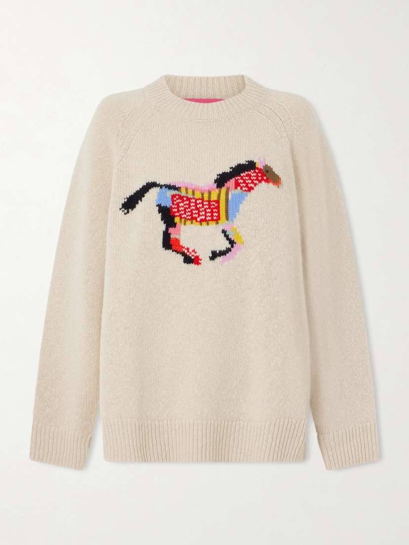 The Elder Statesman Glacier Horse Intarsia-knit Cashmere Sweater