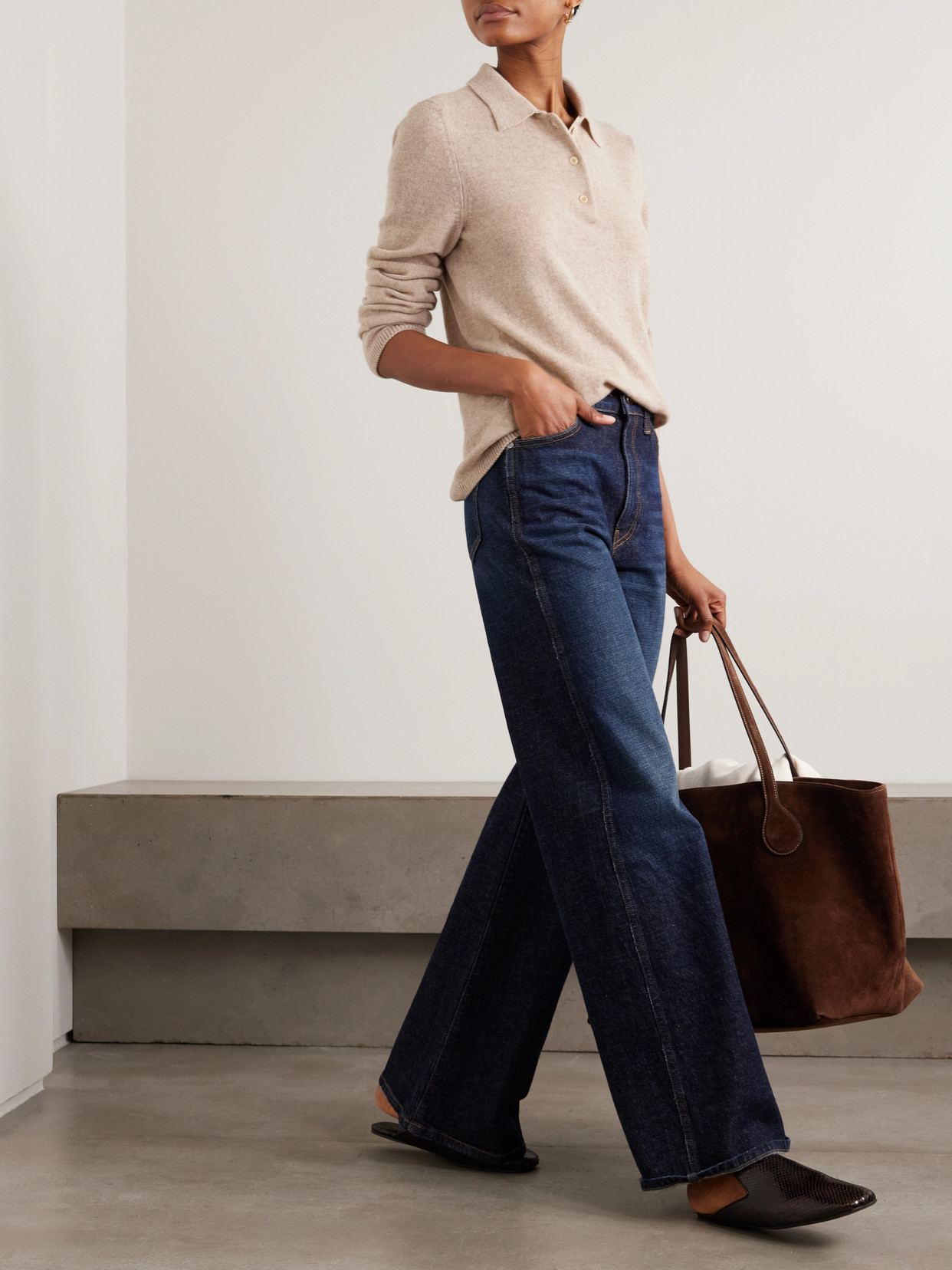 The Elder Statesman Laurel Cashmere Polo Sweater In Neutral