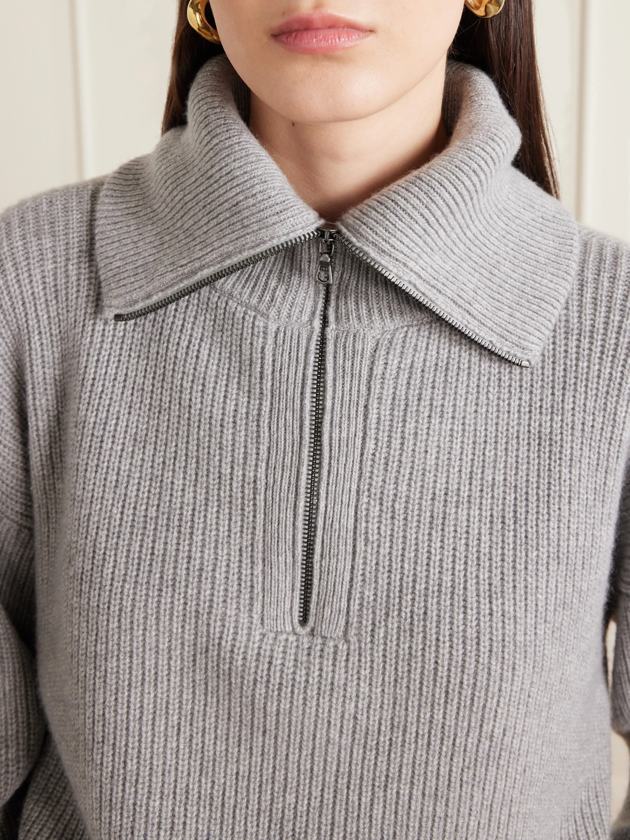 Runyon Ribbed Cashmere Turtleneck Half-Zip Sweater