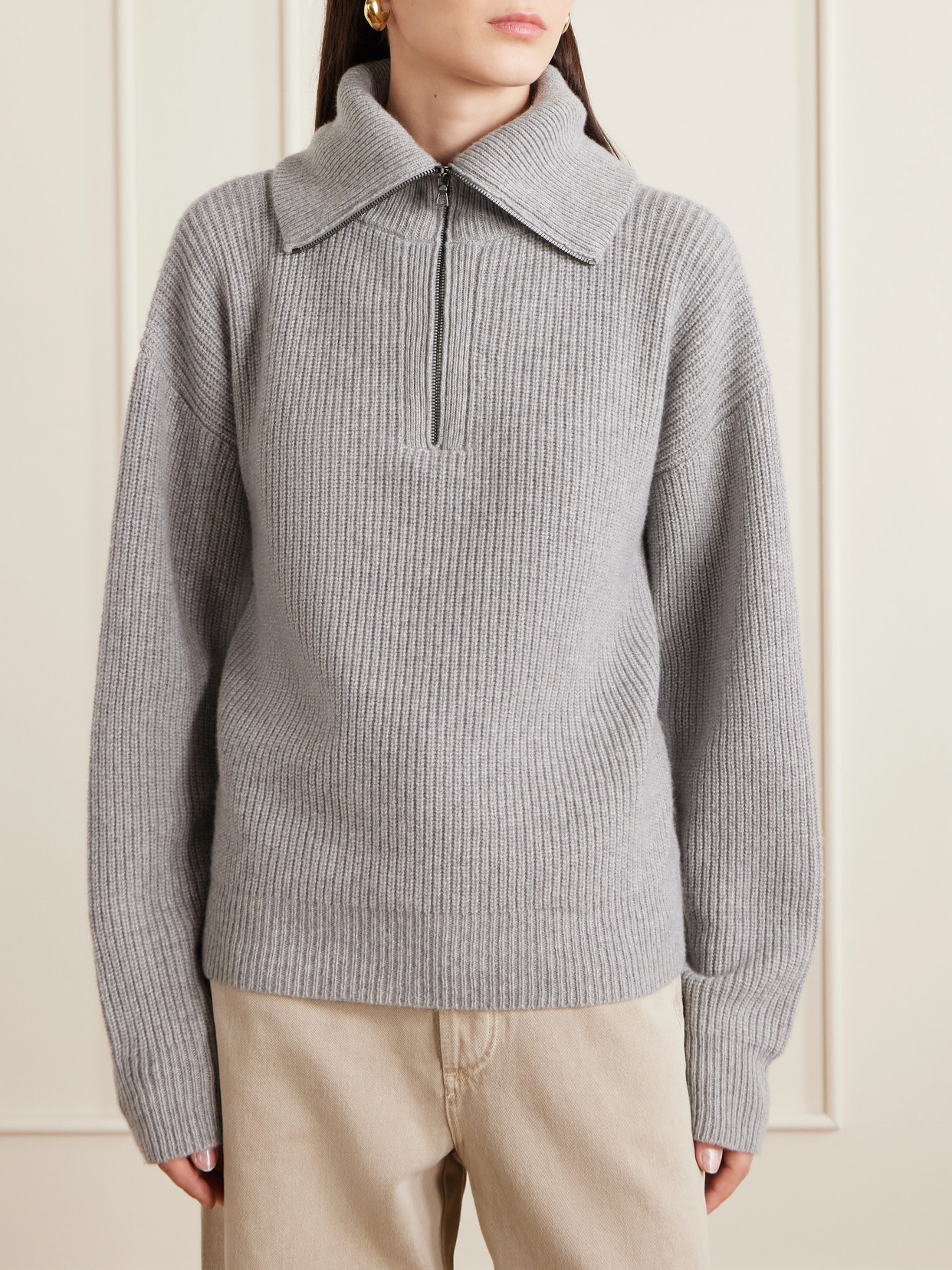 Runyon Ribbed Cashmere Turtleneck Half-Zip Sweater