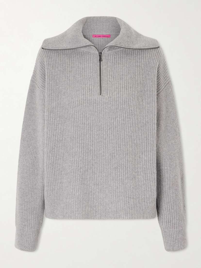 The Elder Statesman Runyon Ribbed Cashmere Turtleneck Half-zip Sweater