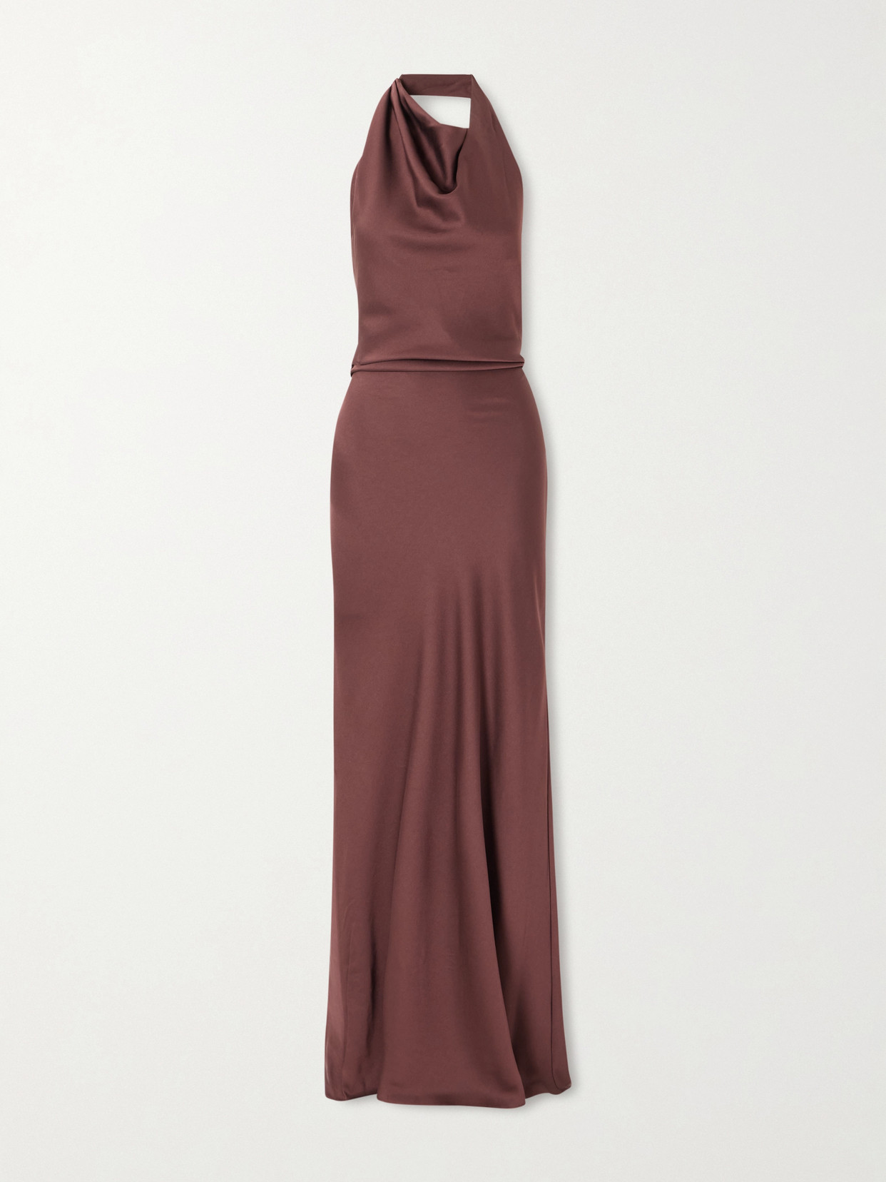 Simkhai Reannon Draped Satin Halterneck Gown In Brown