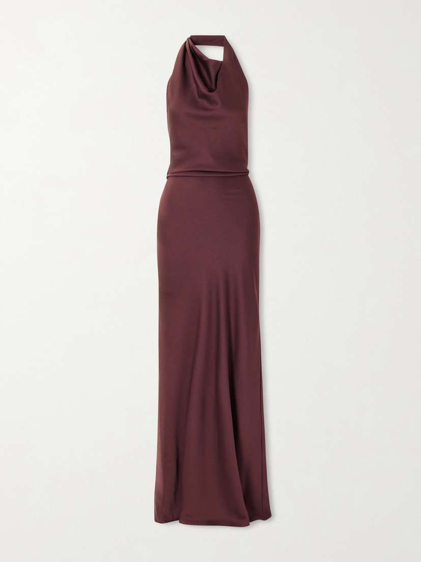 Simkhai Reannon Draped Satin Halterneck Gown
