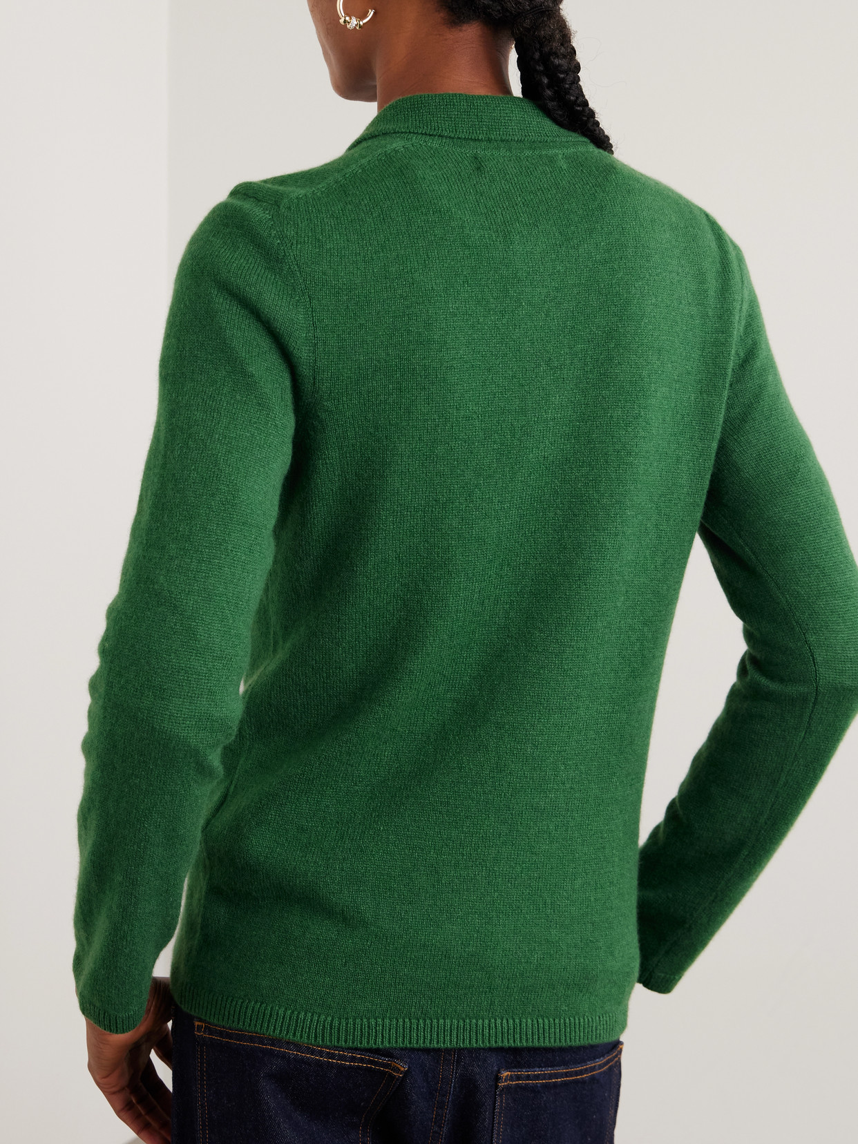 The Elder Statesman Laurel Cashmere Polo Sweater In Green
