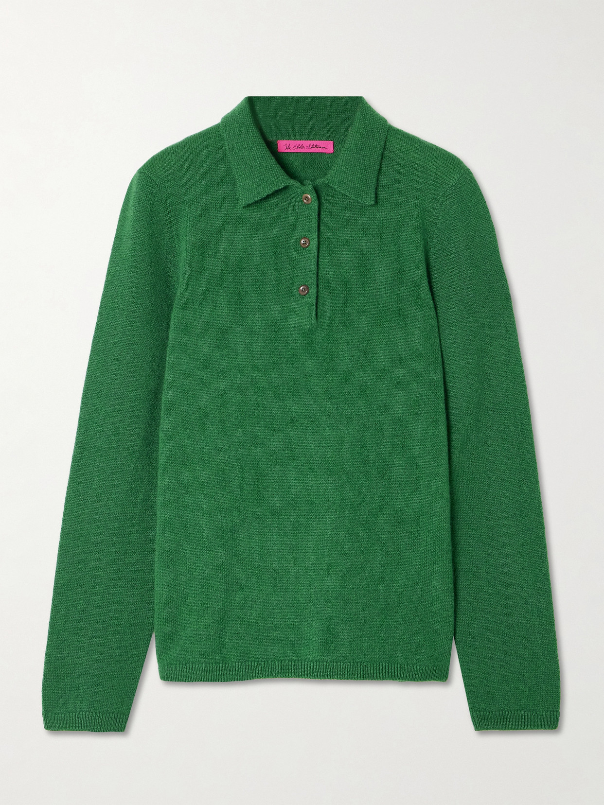The Elder Statesman Laurel Cashmere Polo Sweater In Green