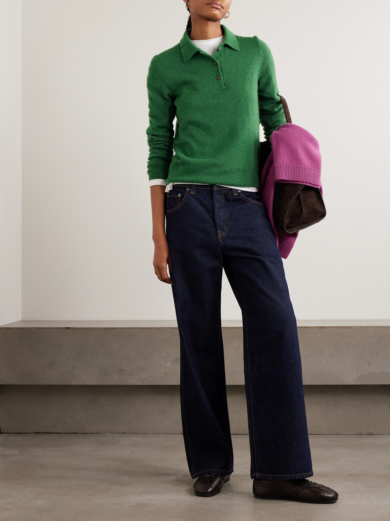 The Elder Statesman Laurel Cashmere Polo Sweater In Green