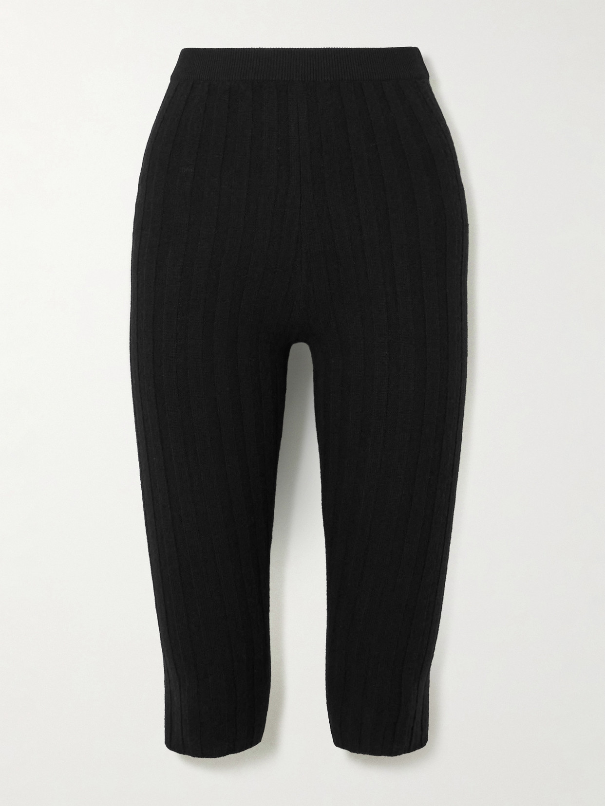 The Elder Statesman Diana Cropped Ribbed Cashmere Leggings In Black