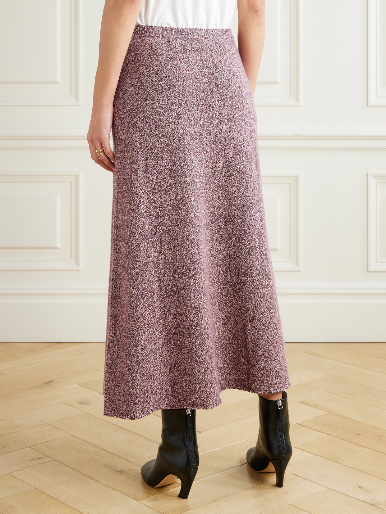 The Elder Statesman Marl Cashmere Midi Skirt In Burgundy