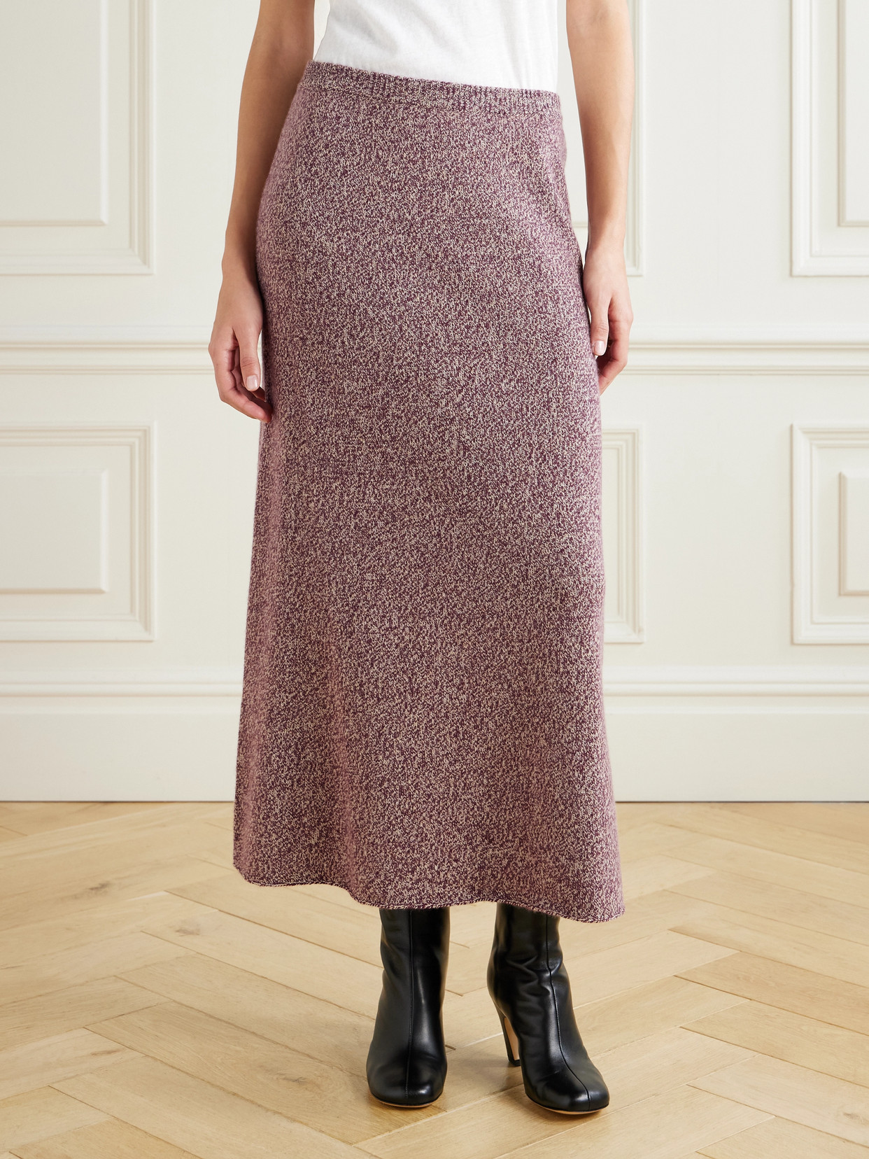 The Elder Statesman Marl Cashmere Midi Skirt In Burgundy