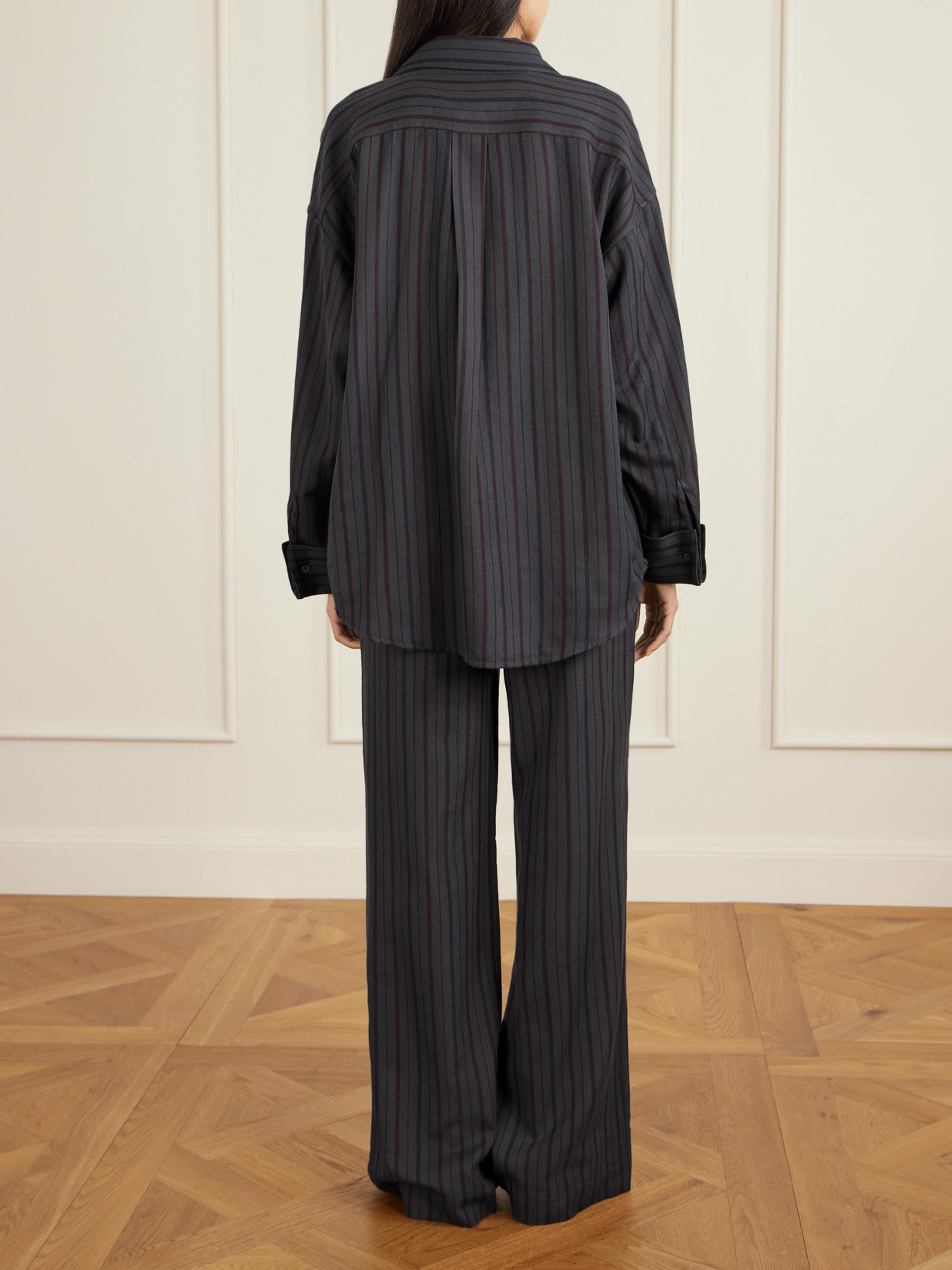 The Elder Statesman Striped Wool And Cashmere-blend Twill Shirt In Gray