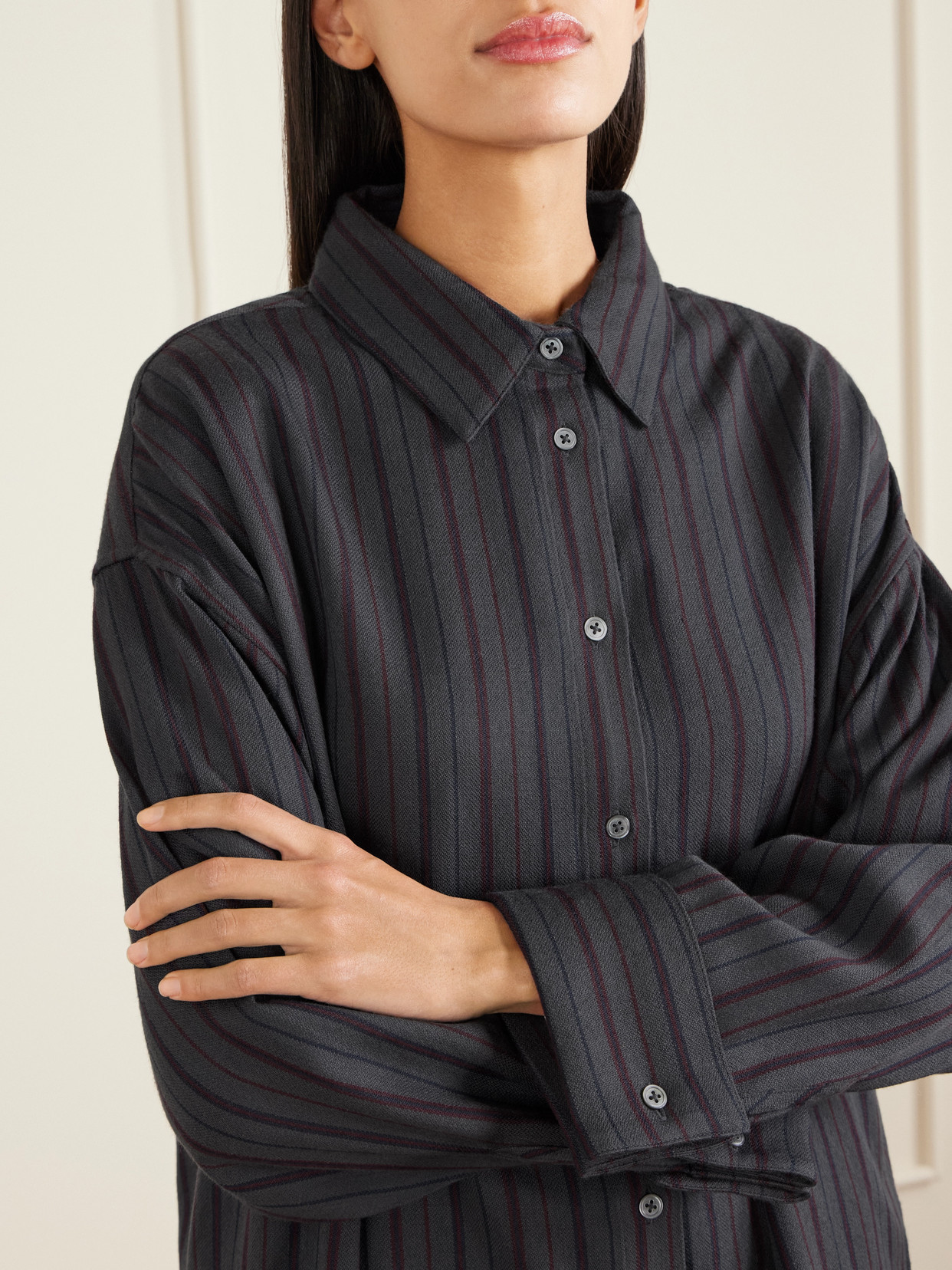 The Elder Statesman Striped Wool And Cashmere-blend Twill Shirt In Gray