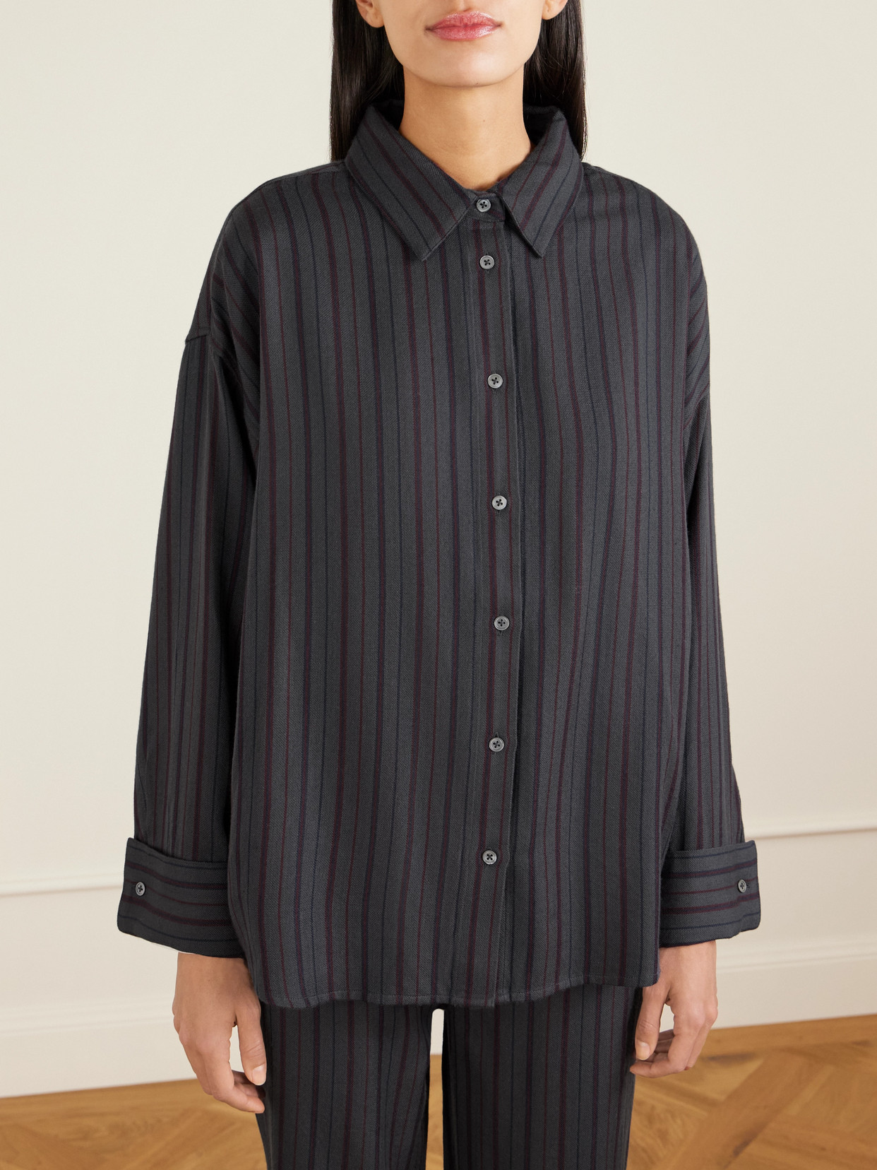 The Elder Statesman Striped Wool And Cashmere-blend Twill Shirt In Gray