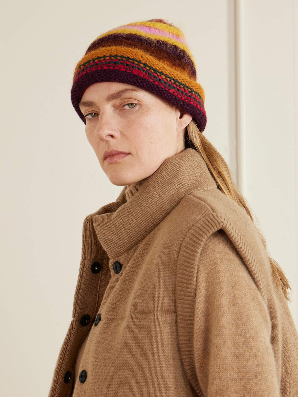 The Elder Statesman Thistle Pacific Striped Alpaca Wool Blend Knit Cap In Multi