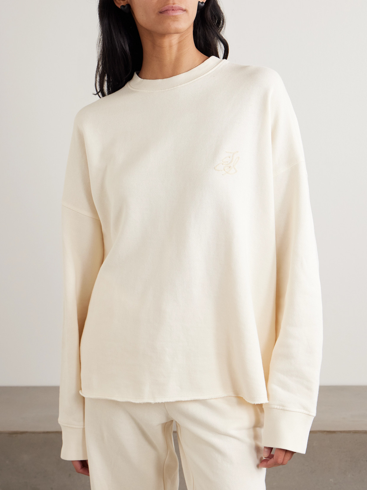 The Elder Statesman Daily Embroidered Cotton And Cashmere-blend Sweatshirt In Neutral