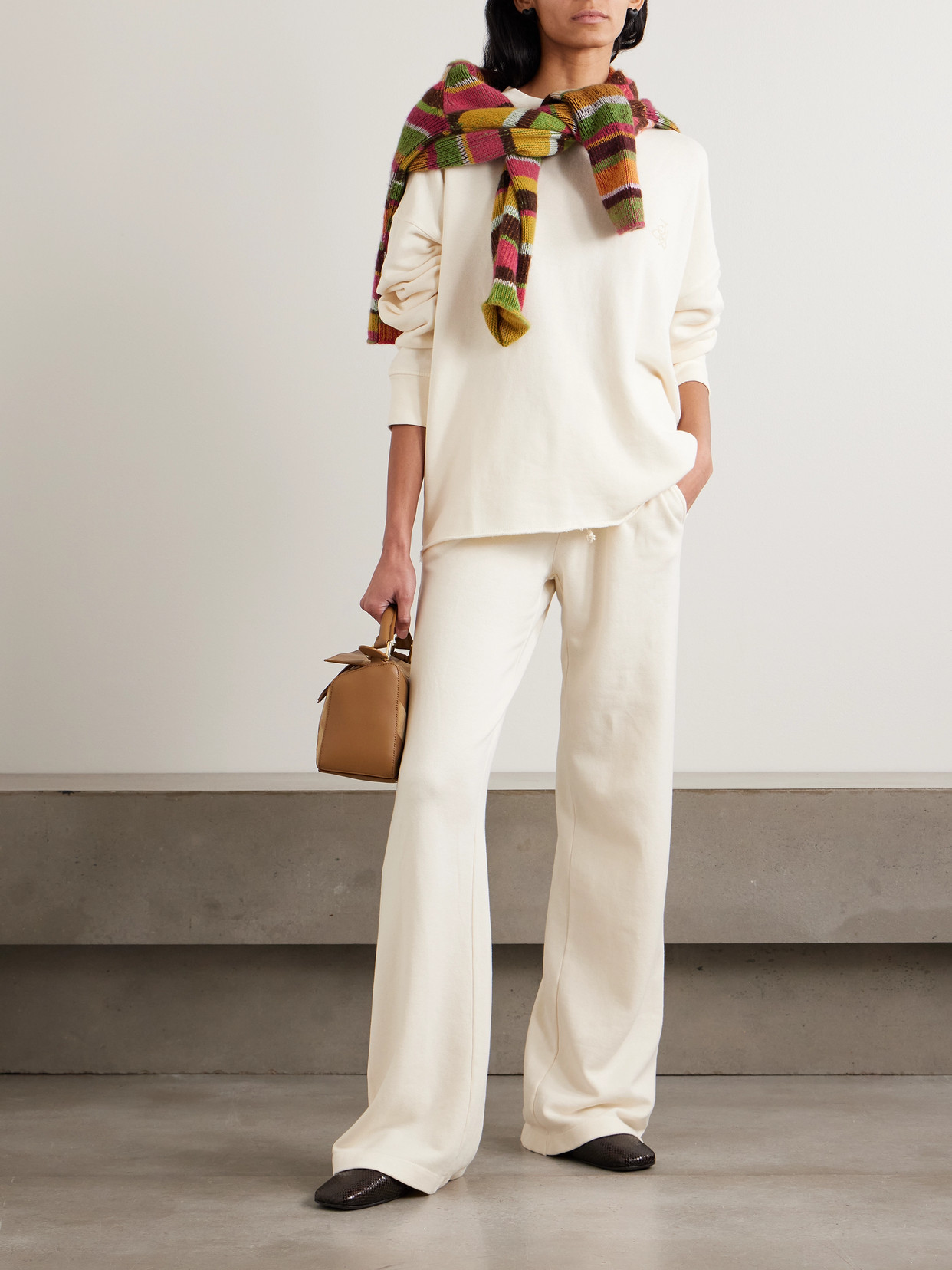 The Elder Statesman Daily Embroidered Cotton And Cashmere-blend Sweatshirt In Neutral