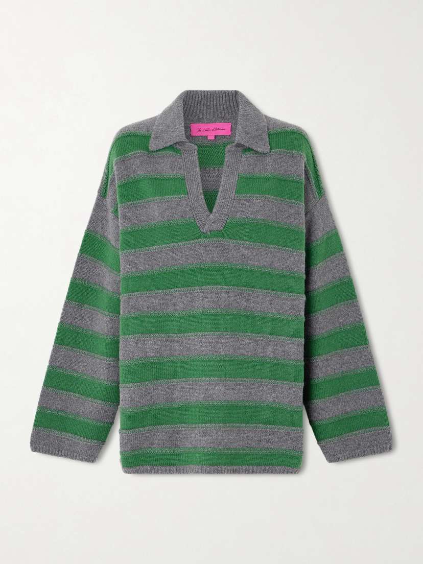 The Elder Statesman Dume Striped Cashmere Polo Sweater