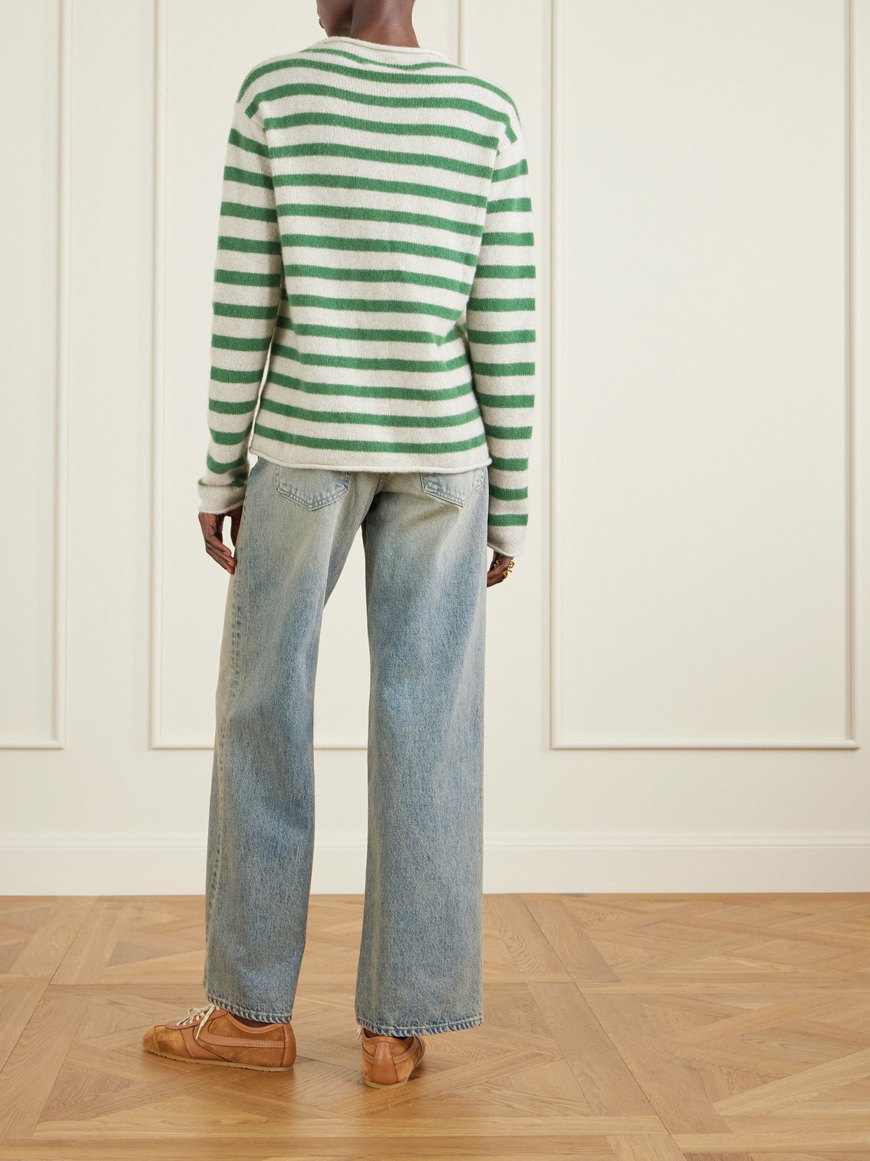 The Elder Statesman Cousteau Striped Cashmere Cardigan In Green