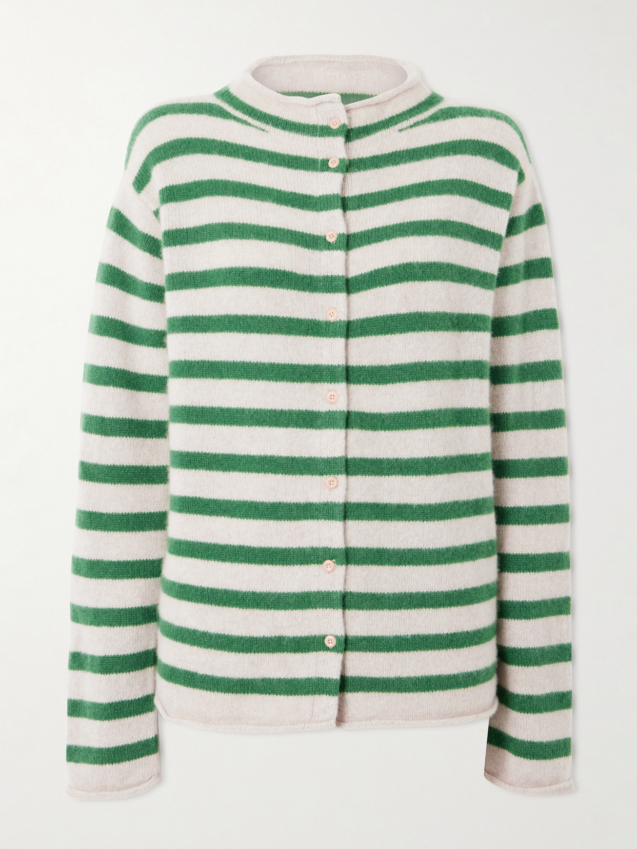 The Elder Statesman Cousteau Striped Cashmere Cardigan In Green