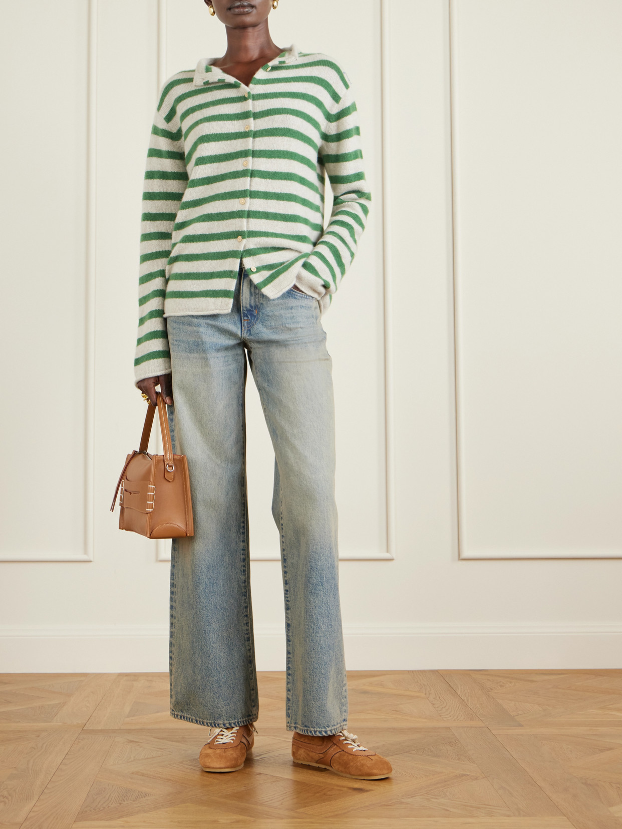 The Elder Statesman Cousteau Striped Cashmere Cardigan In Green