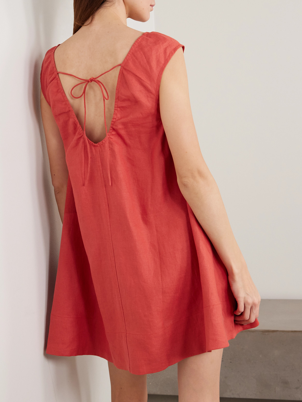 Faithfull Perla Tie-detailed Linen Mini Dress In Pink