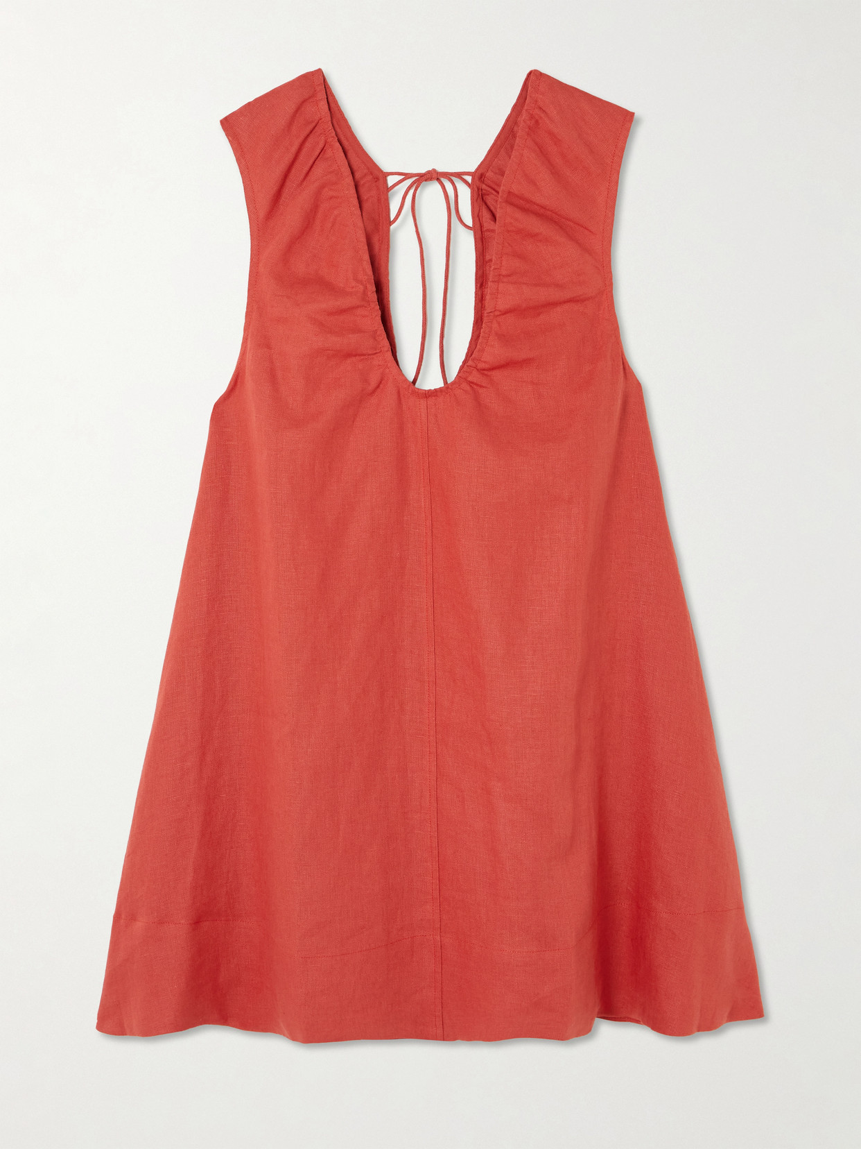 Faithfull Perla Tie-detailed Linen Mini Dress In Red