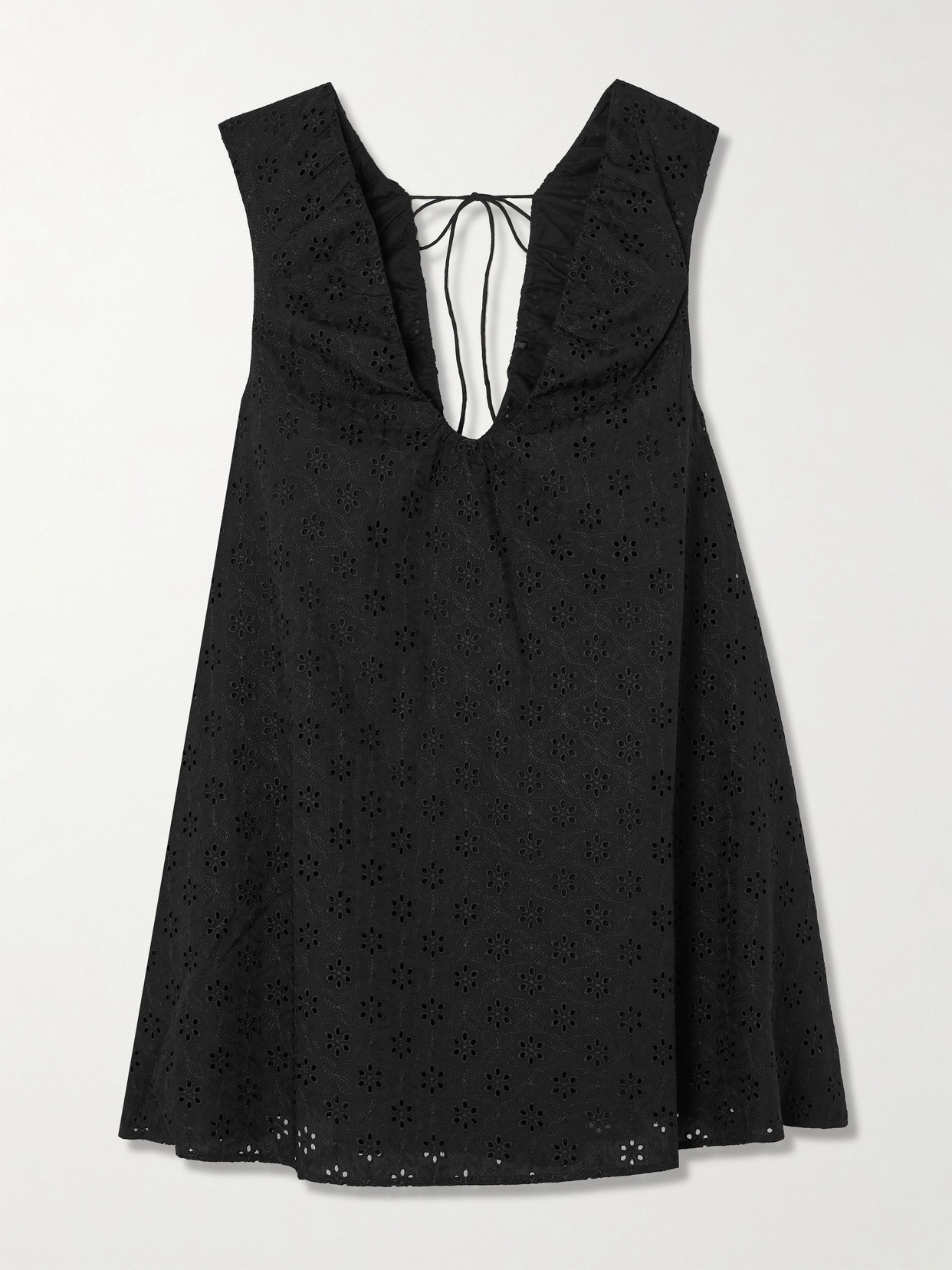 Faithfull Juana Tie-detailed Broderie Anglaise Mini Dress In Black