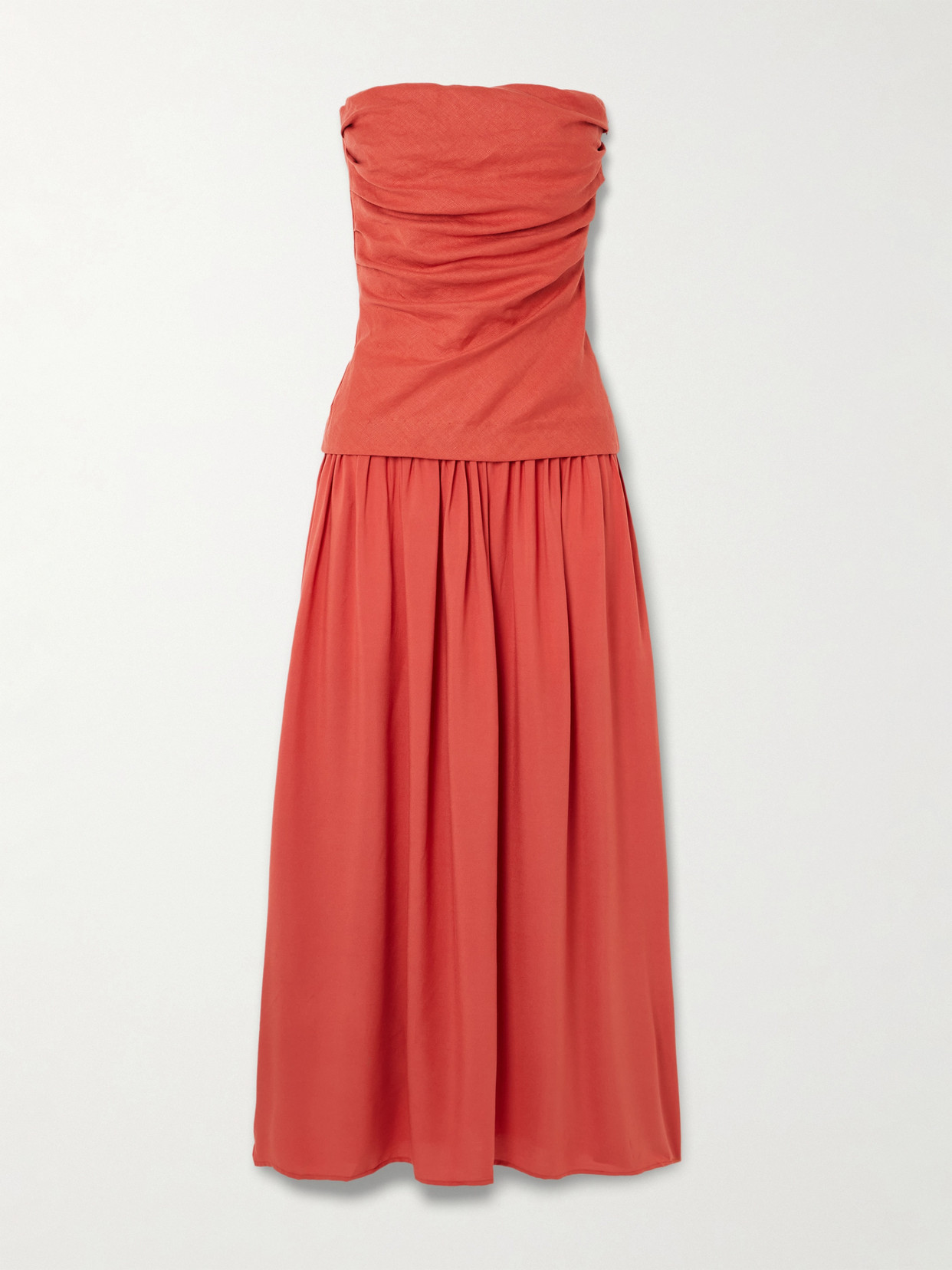 Faithfull Hedy Layered Gathered Linen And Crepe Maxi Dress In Red