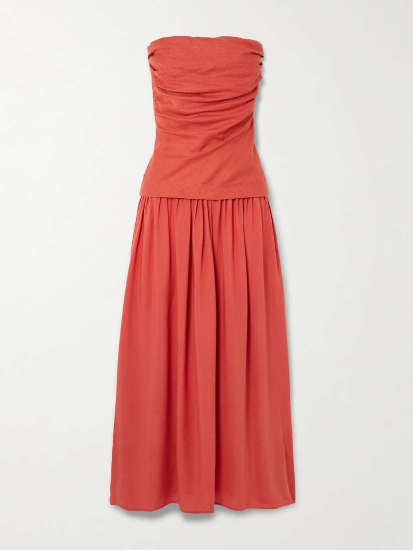 Faithfull Hedy Layered Gathered Linen And Crepe Maxi Dress