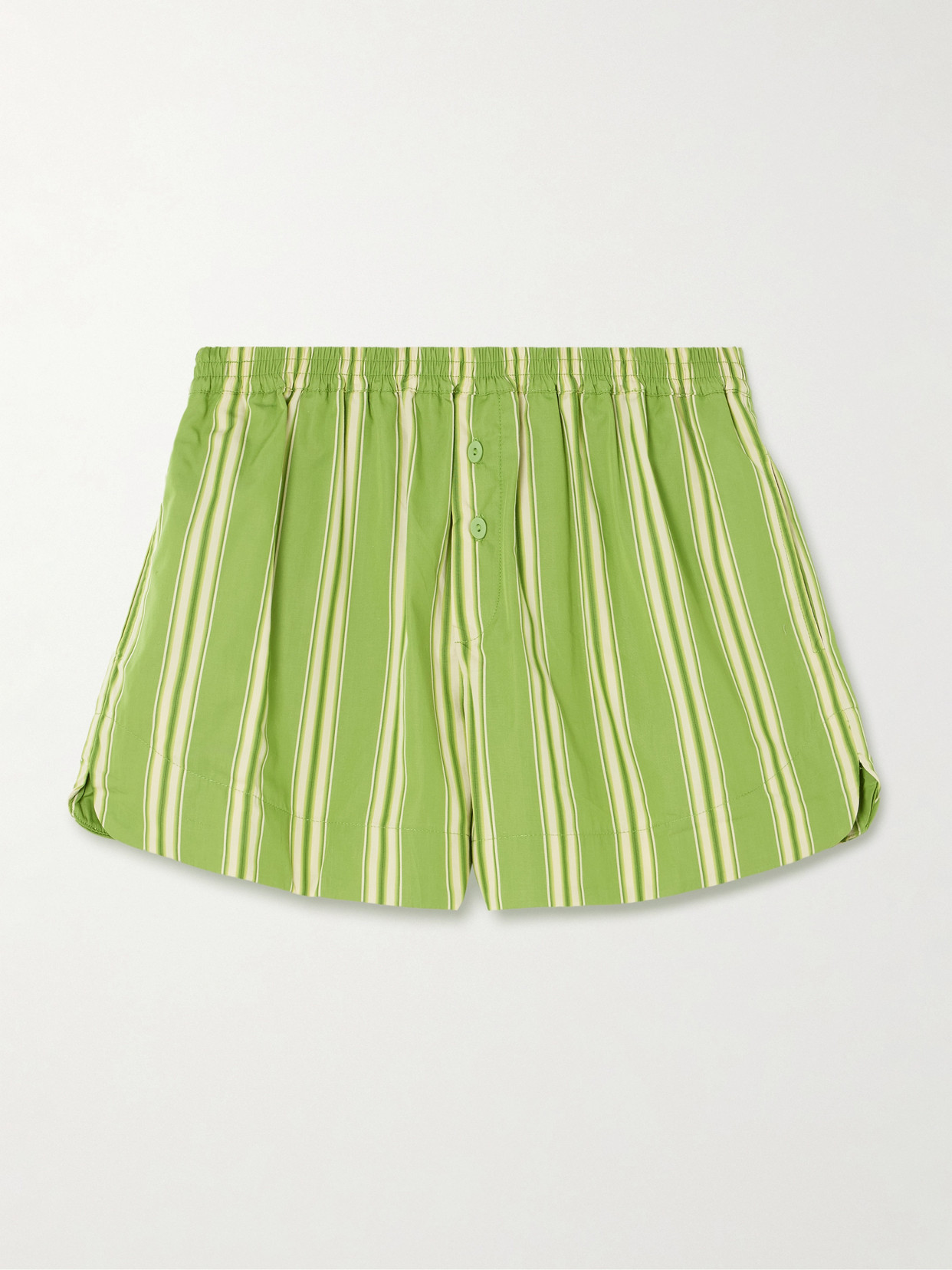 Faithfull Lonia Striped Cotton-poplin Shorts In Green