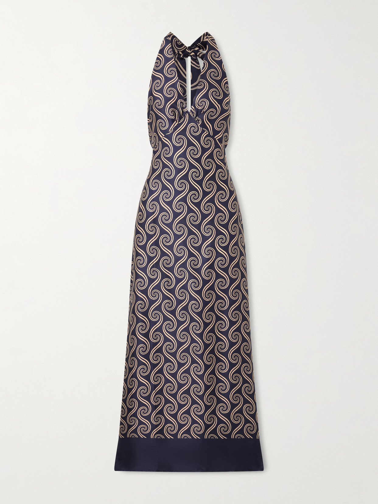 Faithfull Elidia Printed Satin Halterneck Maxi Dress In Blue