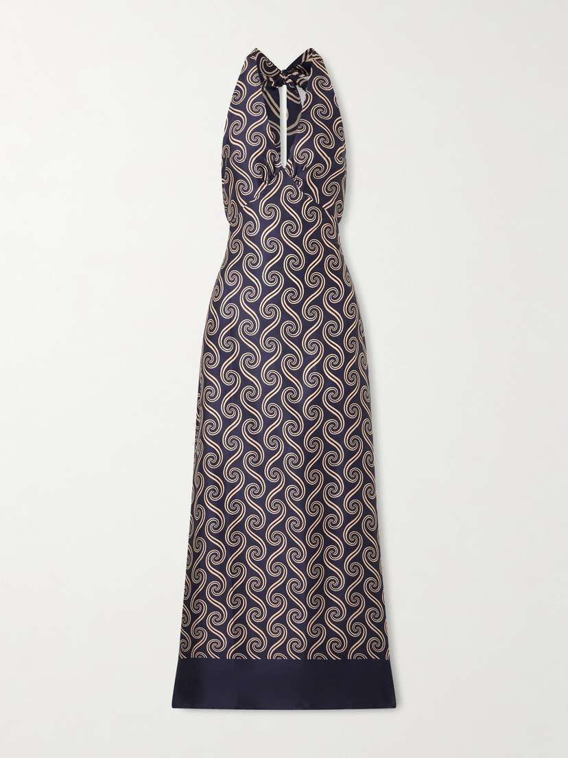 Faithfull Elidia Printed Satin Halterneck Maxi Dress