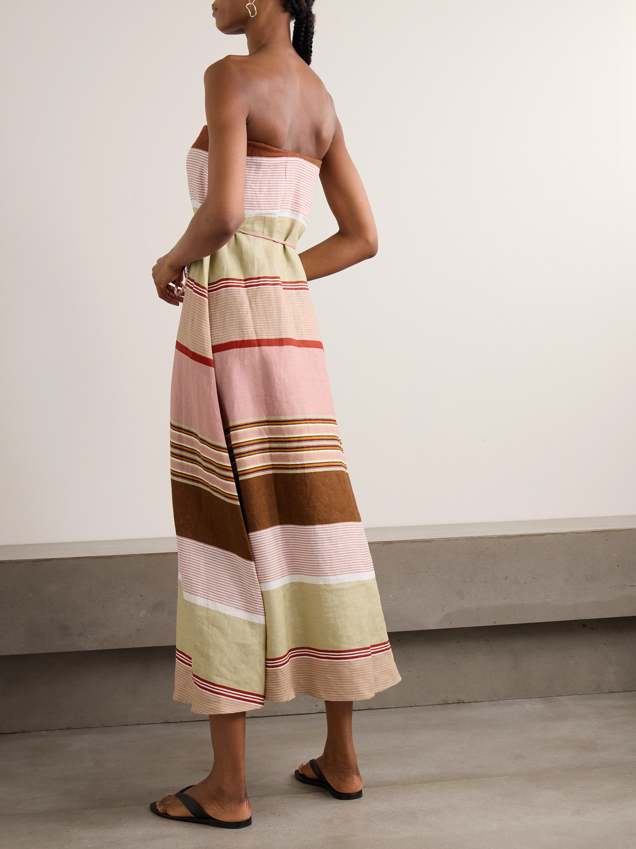 Faithfull Yolina Strapless Belted Striped Linen Maxi Dress In Multi