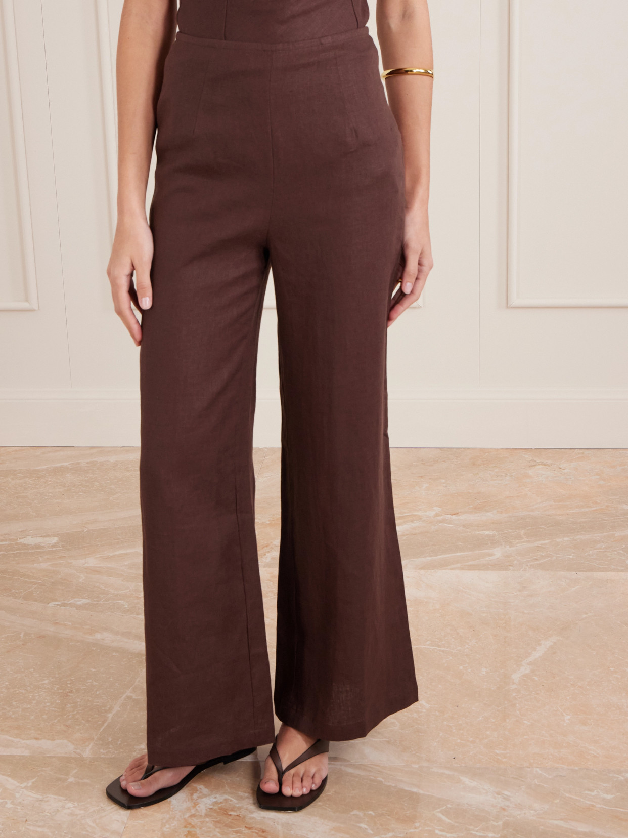 Faithfull Syna Linen Wide-leg Pants In Brown