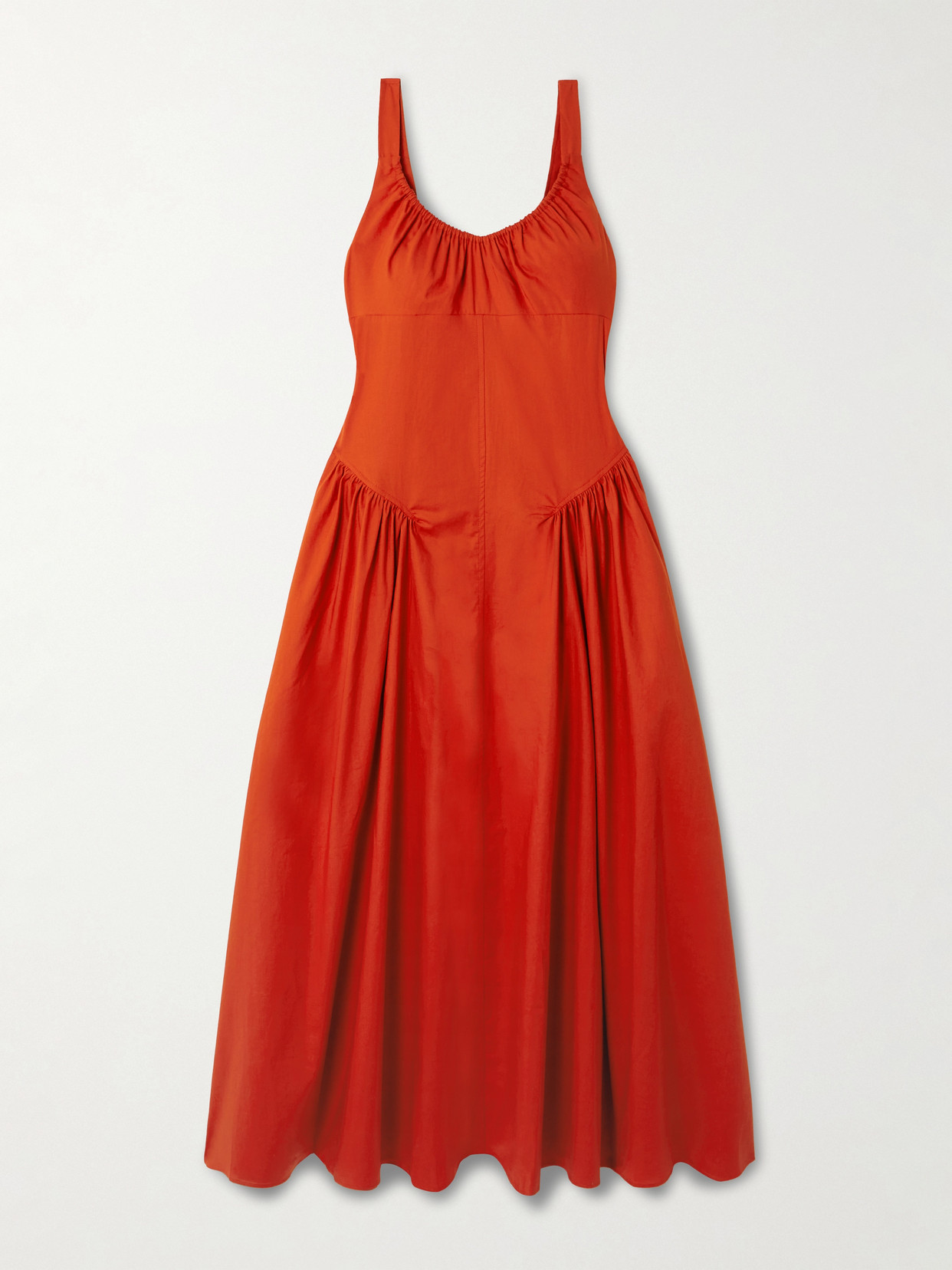 Faithfull Olas Gathered Cotton Midi Dress In Red