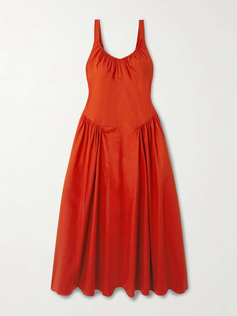 Faithfull Olas Gathered Cotton Midi Dress