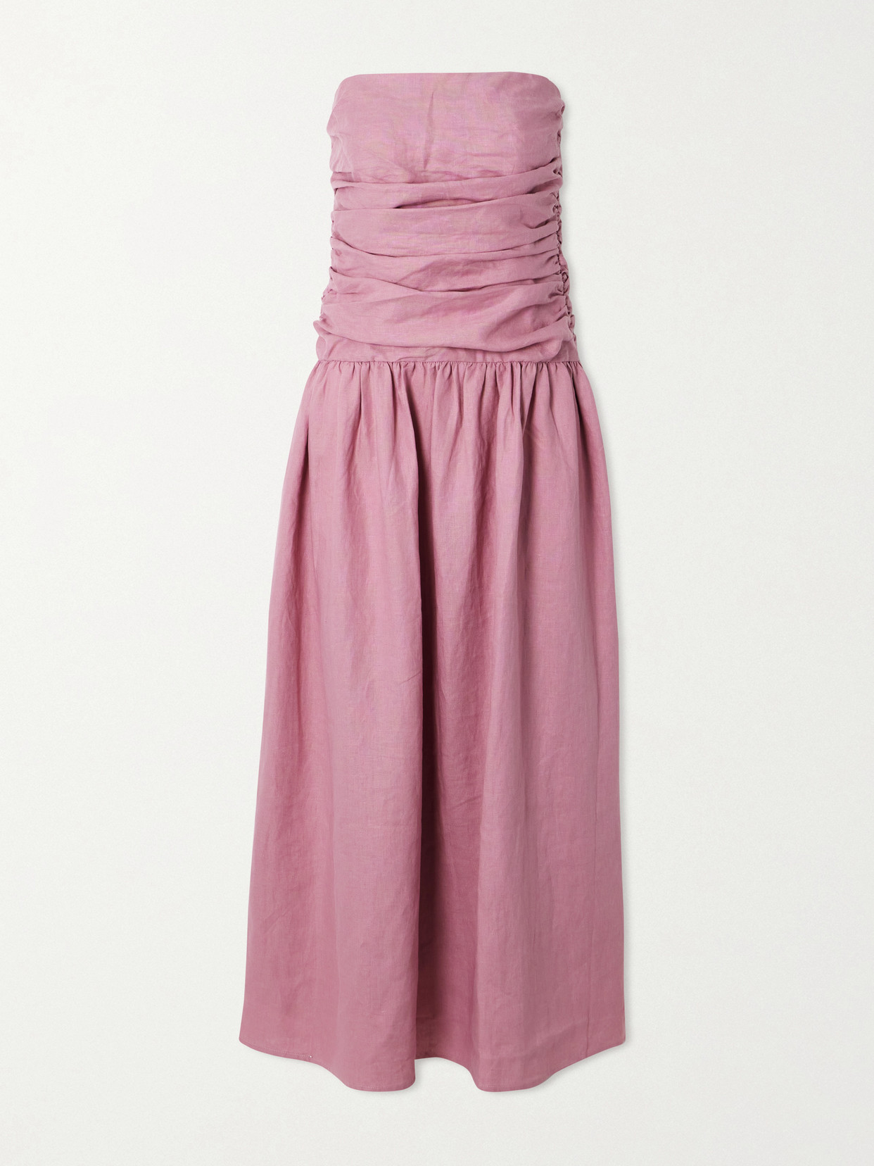 Faithfull Sacha Ruched Pleated Linen Maxi Dress In Pink