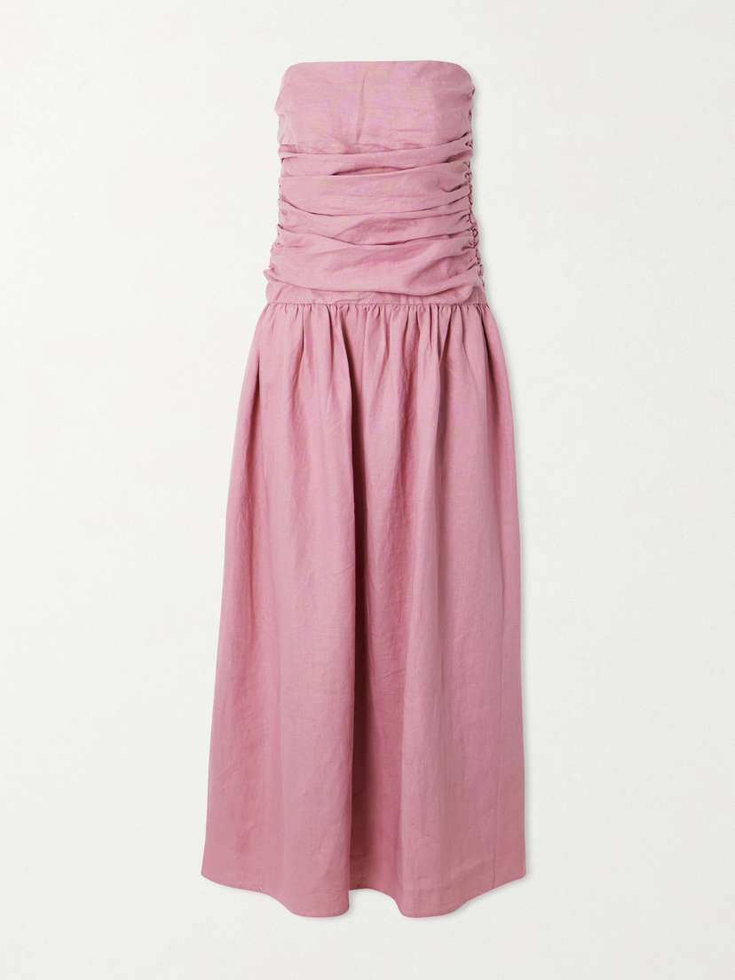 Faithfull Sacha Ruched Pleated Linen Maxi Dress