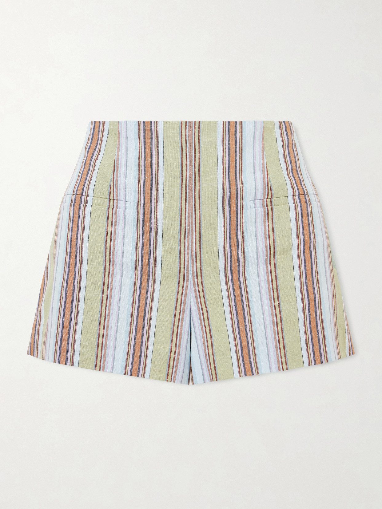 Faithfull Aurora Striped Cotton And Linen-blend Shorts In Green
