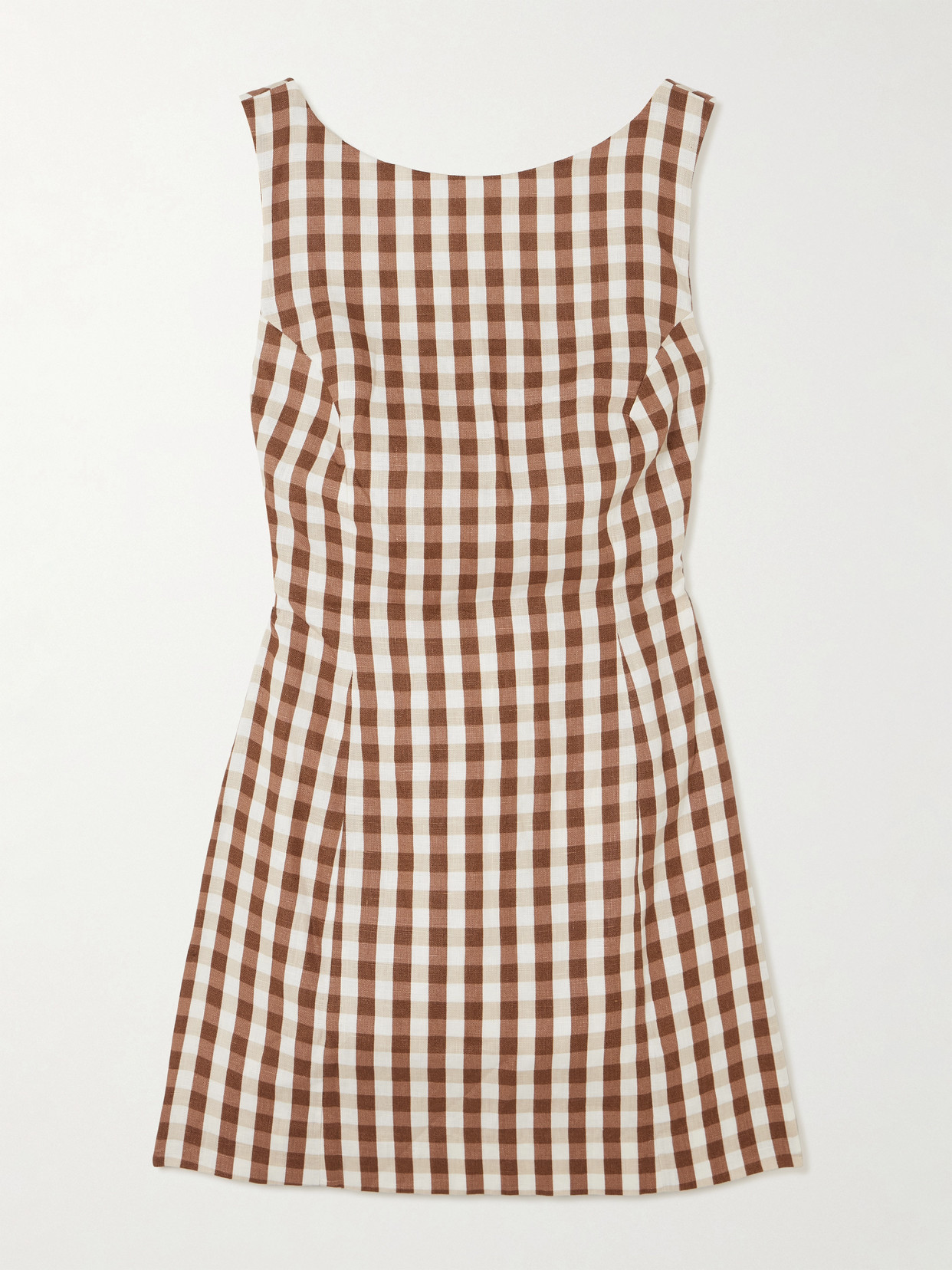 Faithfull Sofia Tie-detailed Gingham Linen Mini Dress In Brown