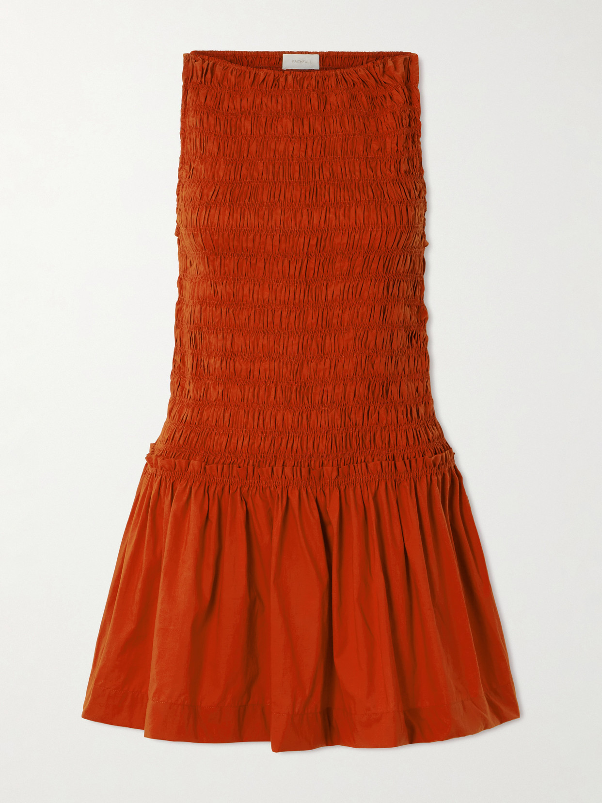 Faithfull Maria Shirred Cotton Mini Dress In Red