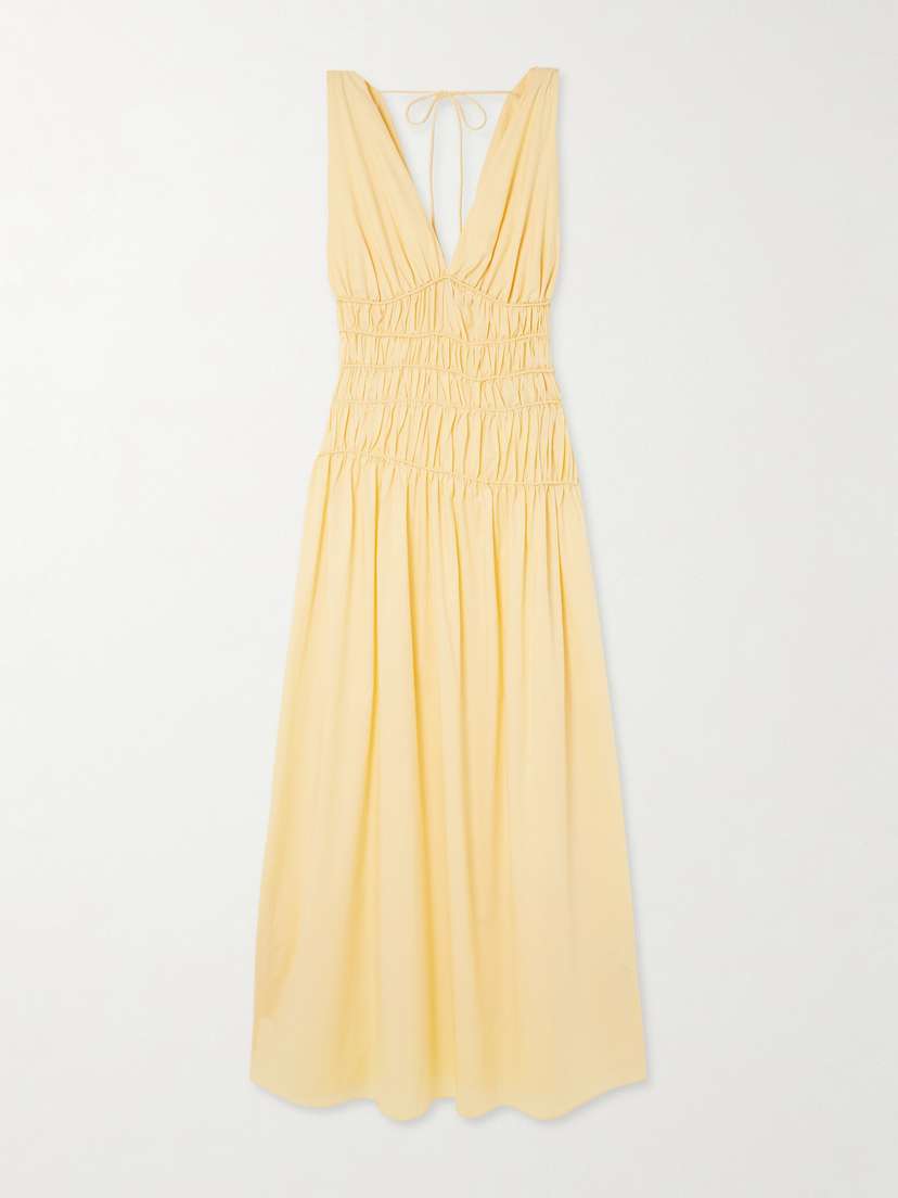 Faithfull Saja Tie-detailed Ruched Cotton Maxi Dress