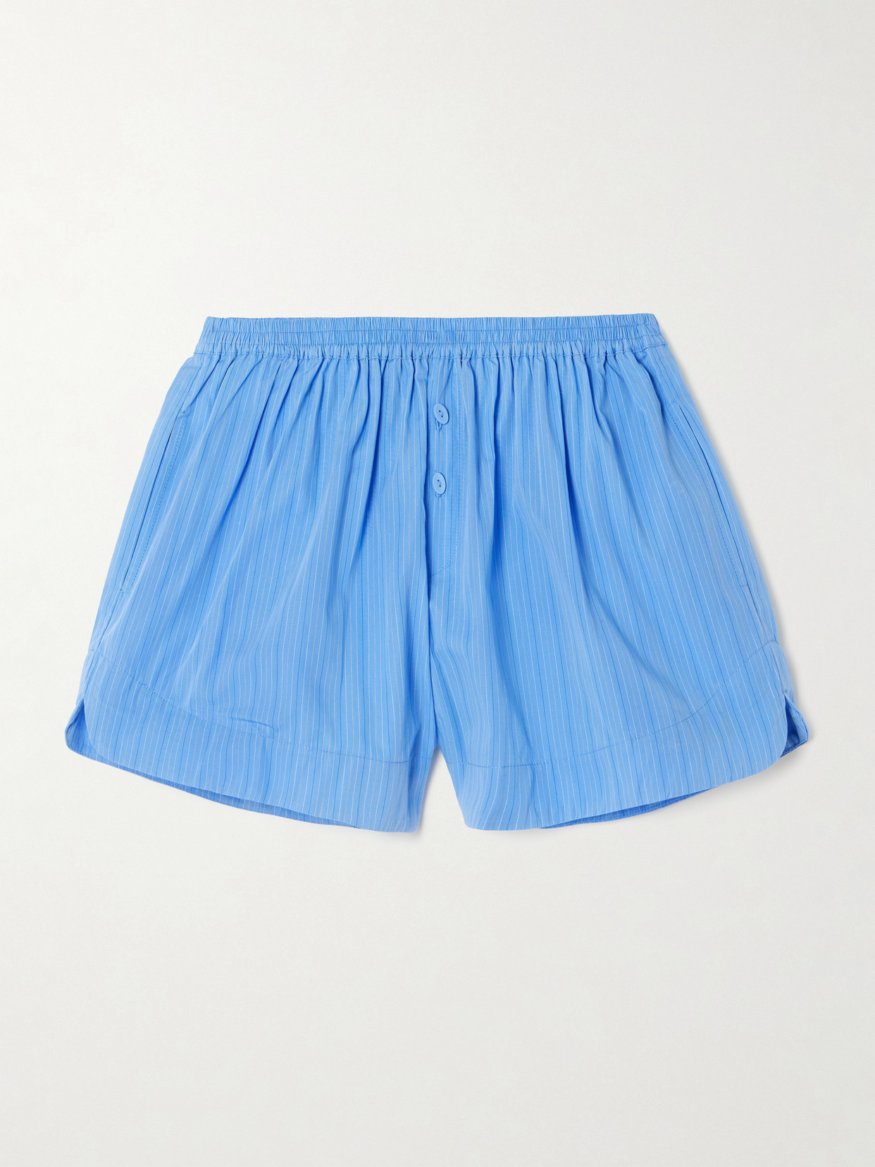 Faithfull Lonia Pinstriped Organic Cotton-poplin Shorts In Blue