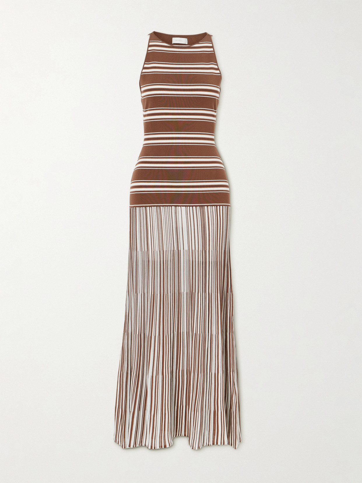 Faithfull Tore Striped Ribbed Stretch-cotton Jersey Maxi Dress In Brown