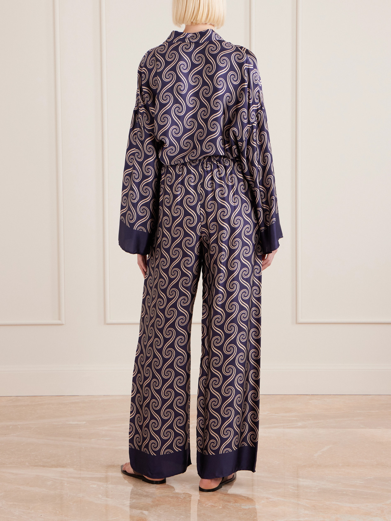 Faithfull Jensen Printed Satin Wide-leg Pants In Blue