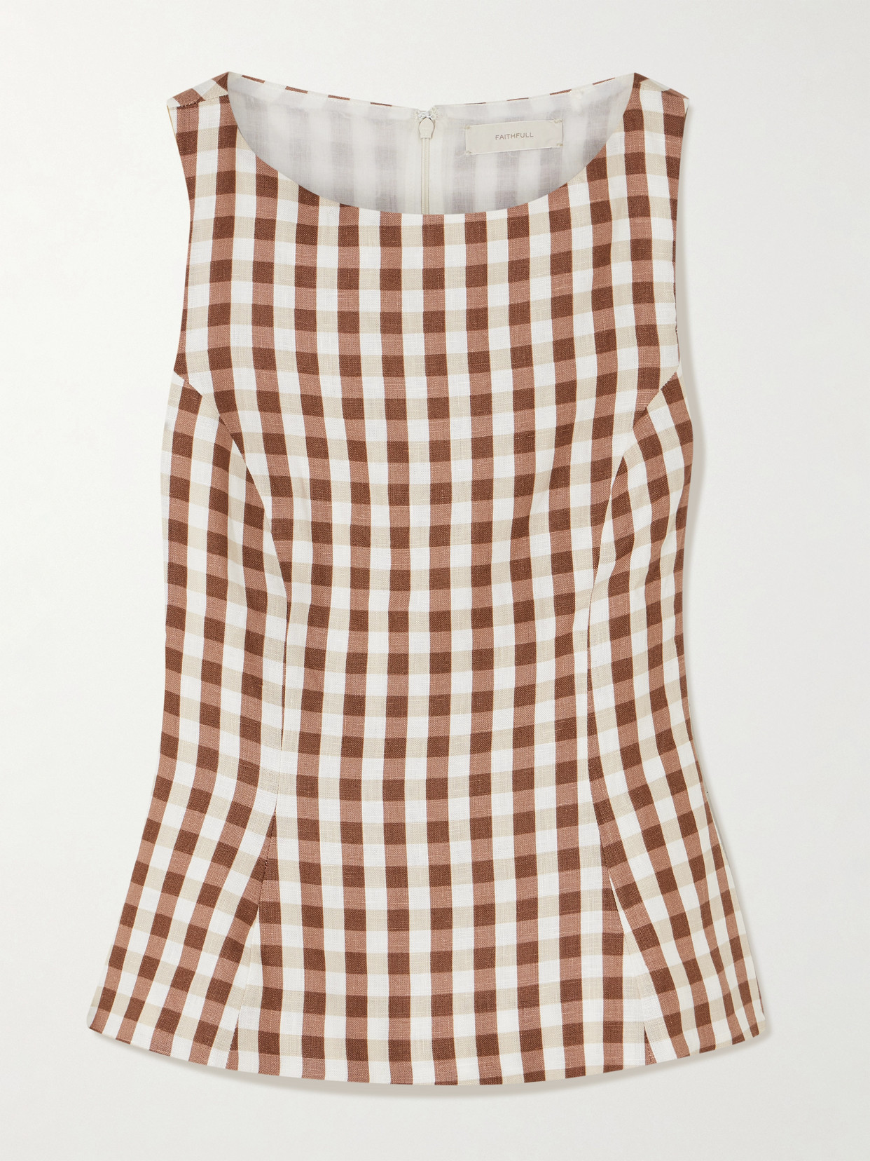 Faithfull Ana Gingham Linen Peplum Top In Brown