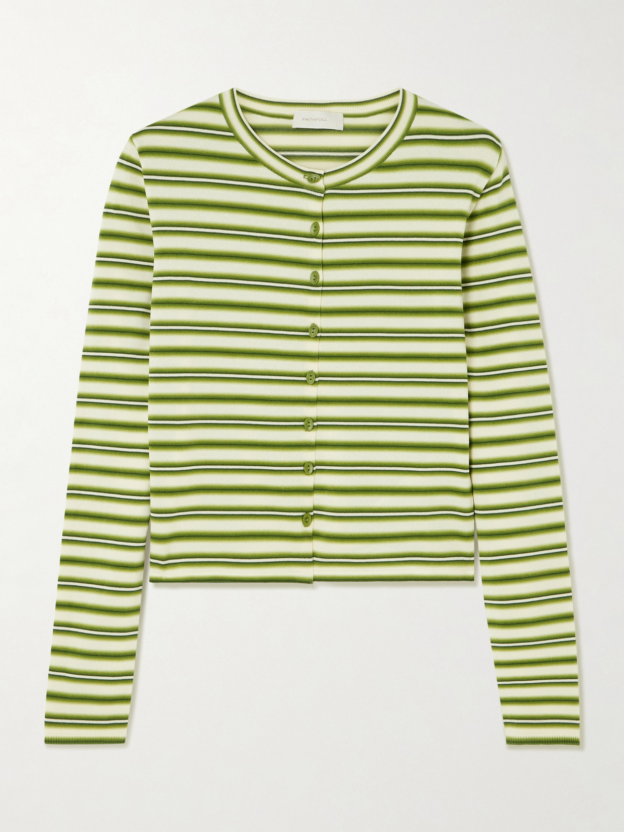 Faithfull Cinta Striped Cotton-blend Cardigan In Green